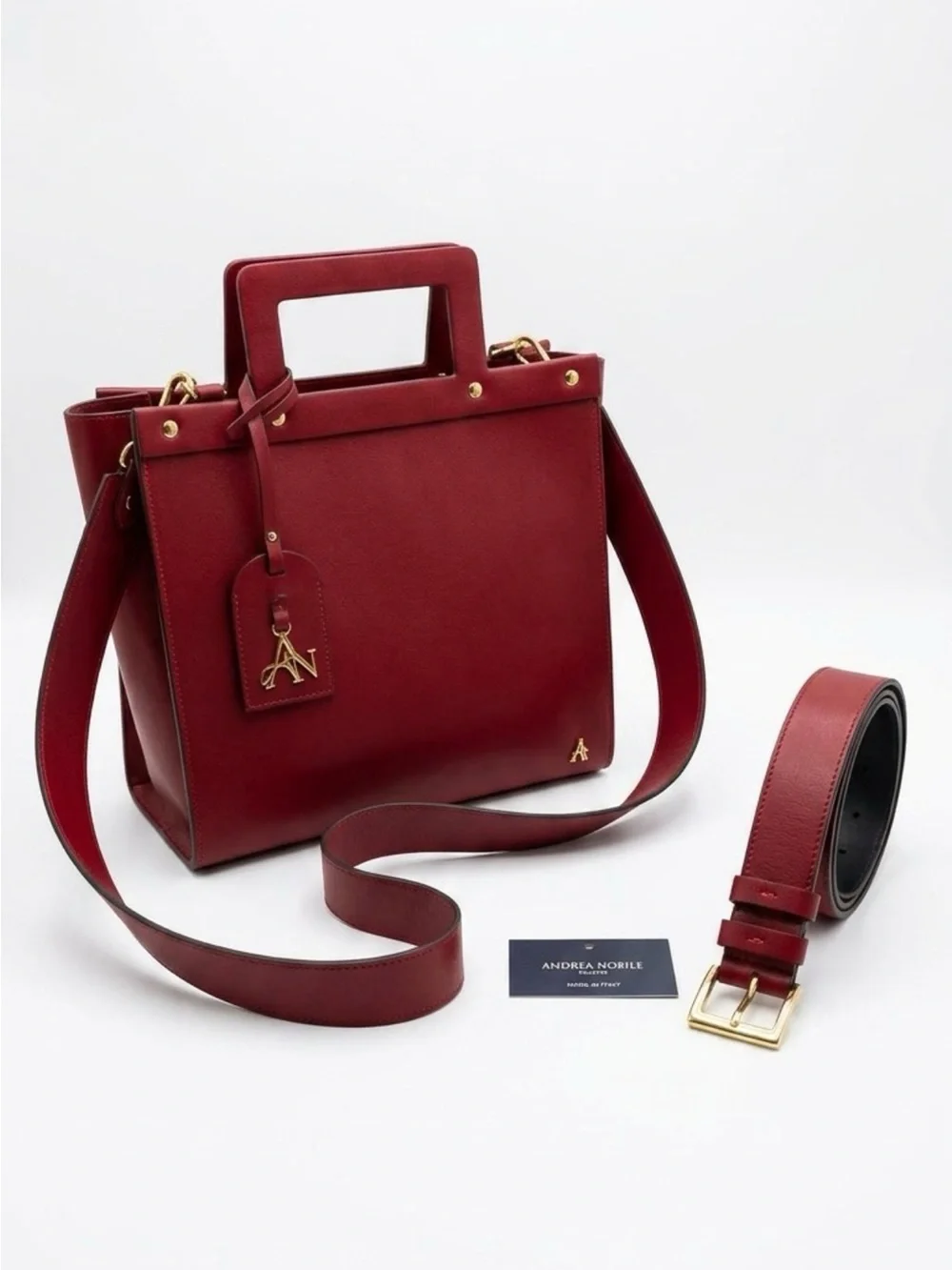 Burgundy Leather Tote briefcase with Detachable Strap for men